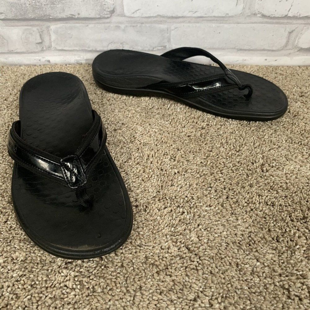 Vionic black Flip Flops Tide II Sandals Toe Post Arch Support Thong Size 10